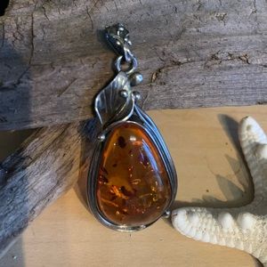Amber 925 silver pendant